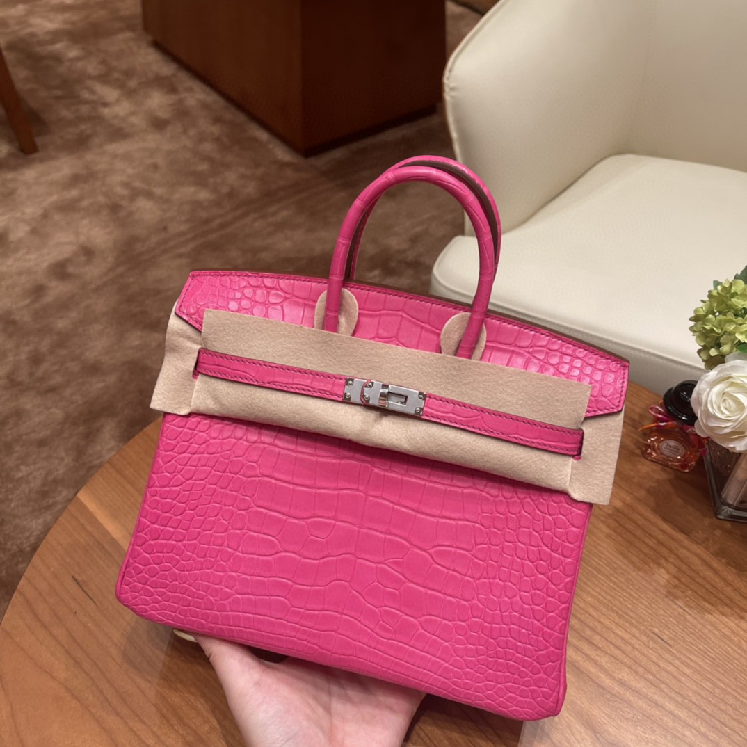 HERMES 订单出货 25birkin 雾面美洲鳄Alligator  5R 惊艳粉 银扣
