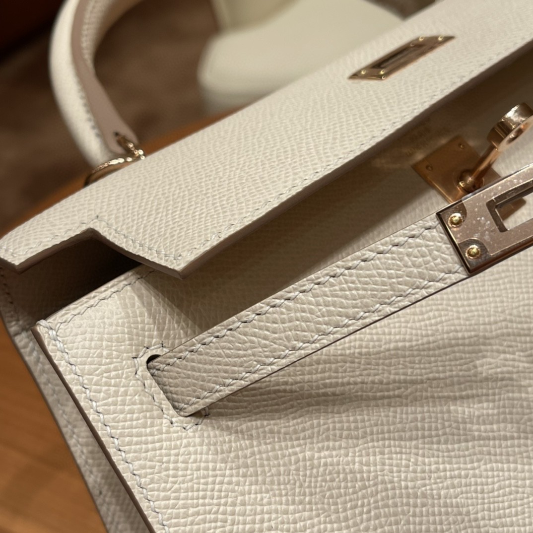 爱马仕 HERMES Kelly 25cm epsom皮 10奶昔白 玫瑰金扣