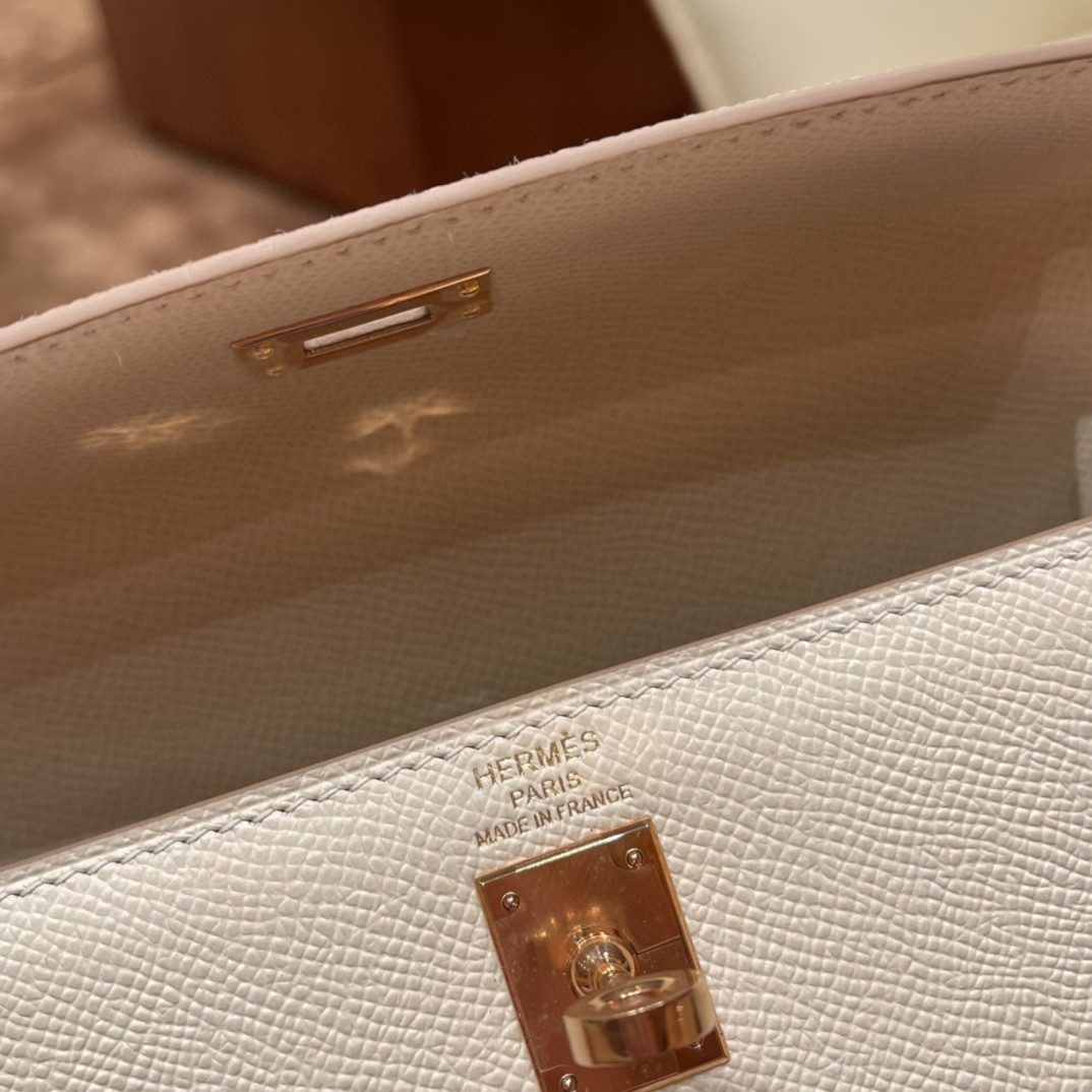 爱马仕 HERMES Kelly 25cm epsom皮 10奶昔白 玫瑰金扣