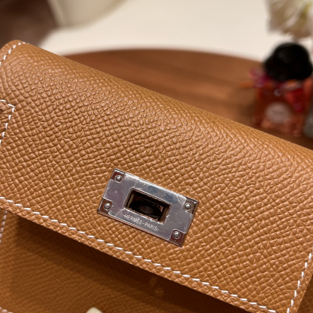 HERMES 爱马仕 Kelly pocket 配上kelly 腰带可以当腰包 Epsom 皮 37 金棕 银扣