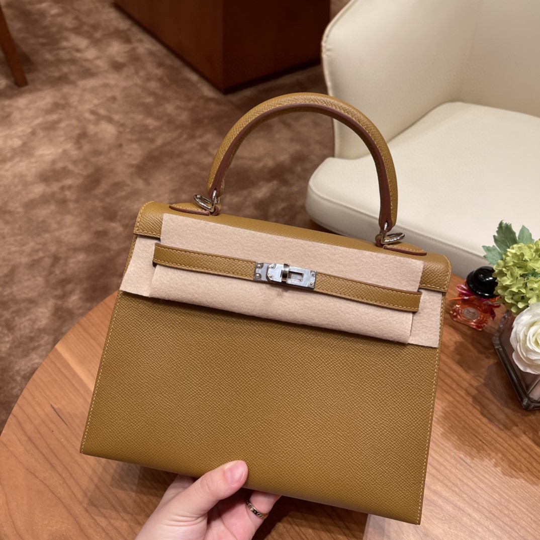 爱马仕 HERMES Kelly 25cm epsom皮 U8 青铜色 银扣