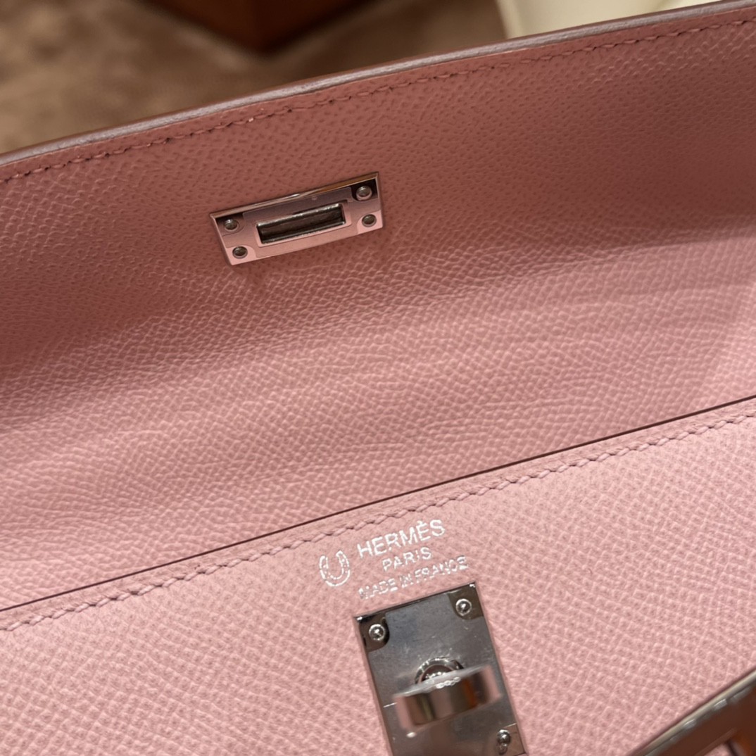 爱马仕 HERMES Kelly 25cm epsom皮 VIP定制 马蹄印 3Q 粉拼10 奶昔白 银扣