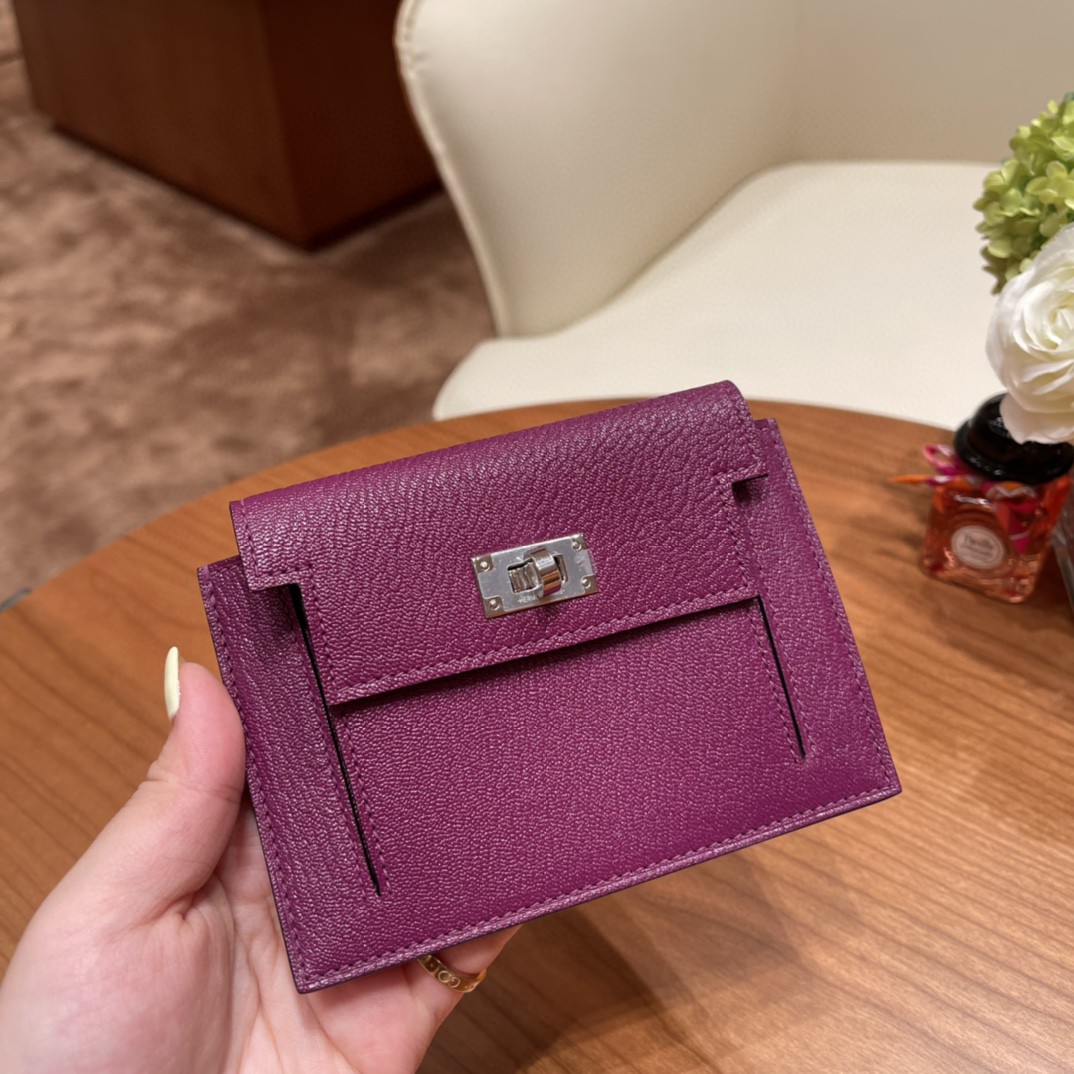 HERMES 爱马仕 Kelly pocket 完美精致 配上kelly 腰带可以当腰包 山羊皮 P9 海葵紫 银扣
