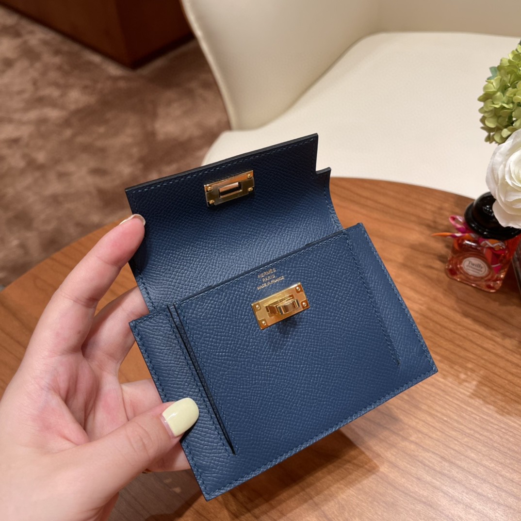 HERMES 爱马仕 Kelly pocket 配上kelly 腰带可以当腰包 Epsom 皮 S4 深邃蓝 金扣