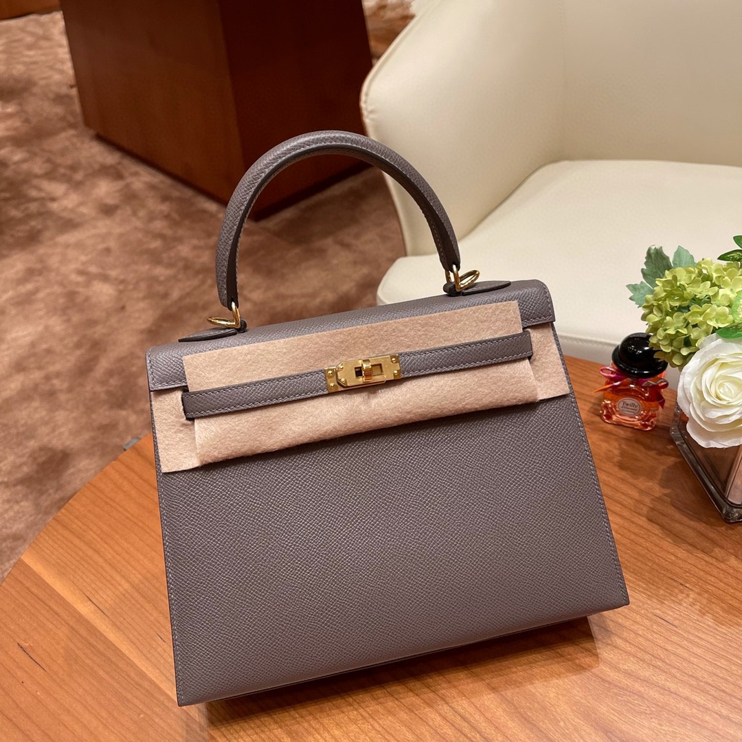 爱马仕 HERMES Kelly 25cm epsom皮 8F 锡器灰 金扣