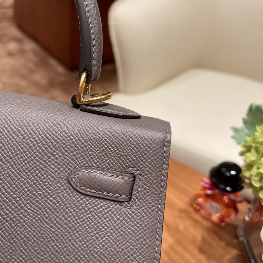 爱马仕 HERMES Kelly 25cm epsom皮 8F 锡器灰 金扣