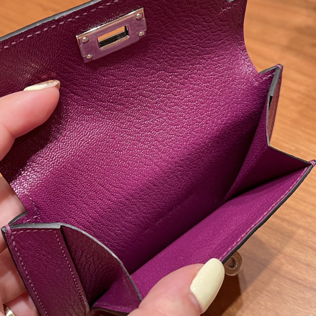 HERMES 爱马仕 Kelly pocket 完美精致 配上kelly 腰带可以当腰包 山羊皮 P9 海葵紫 银扣