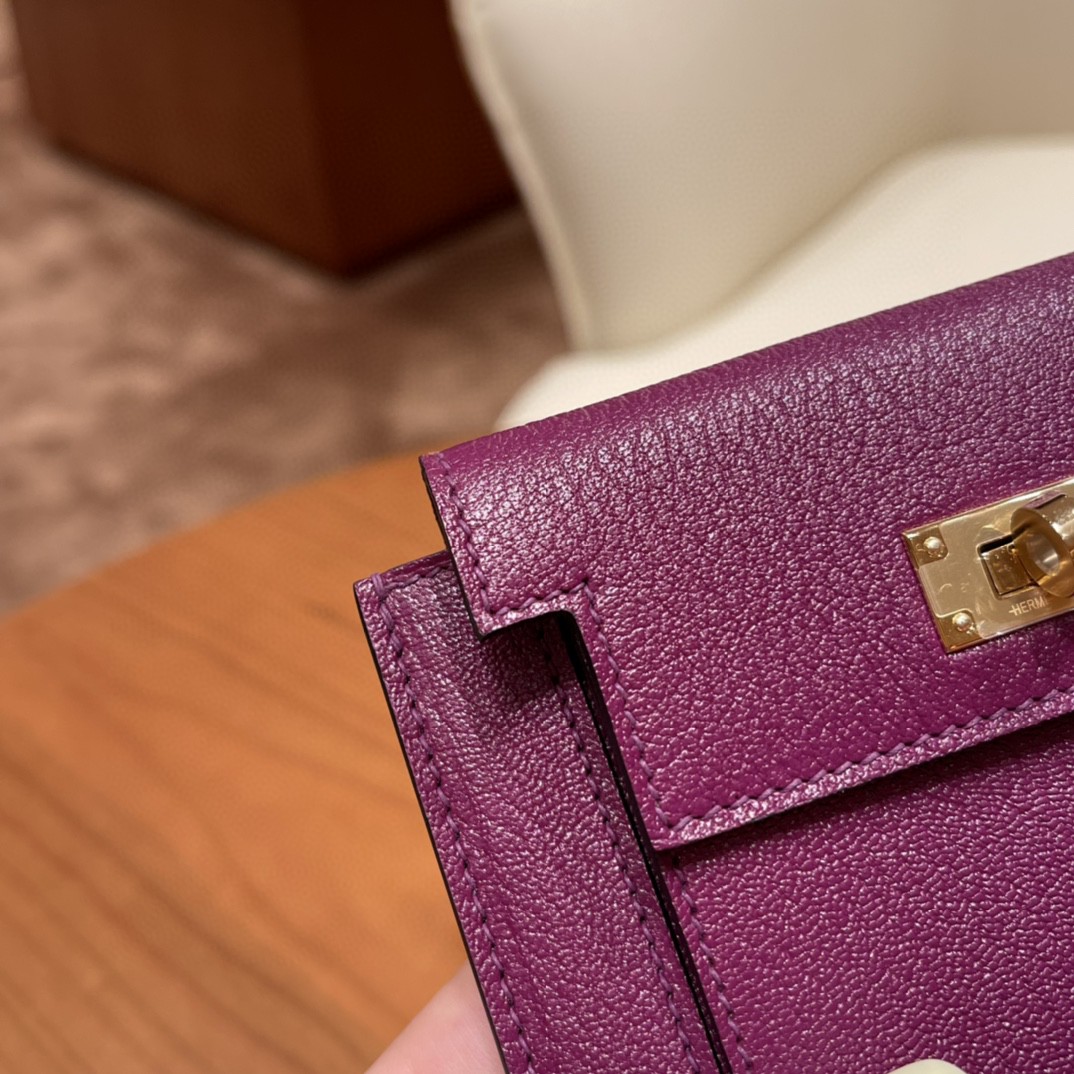HERMES 爱马仕 Kelly pocket 完美精致 配上kelly 腰带可以当腰包 山羊皮 P9 海葵紫 金扣