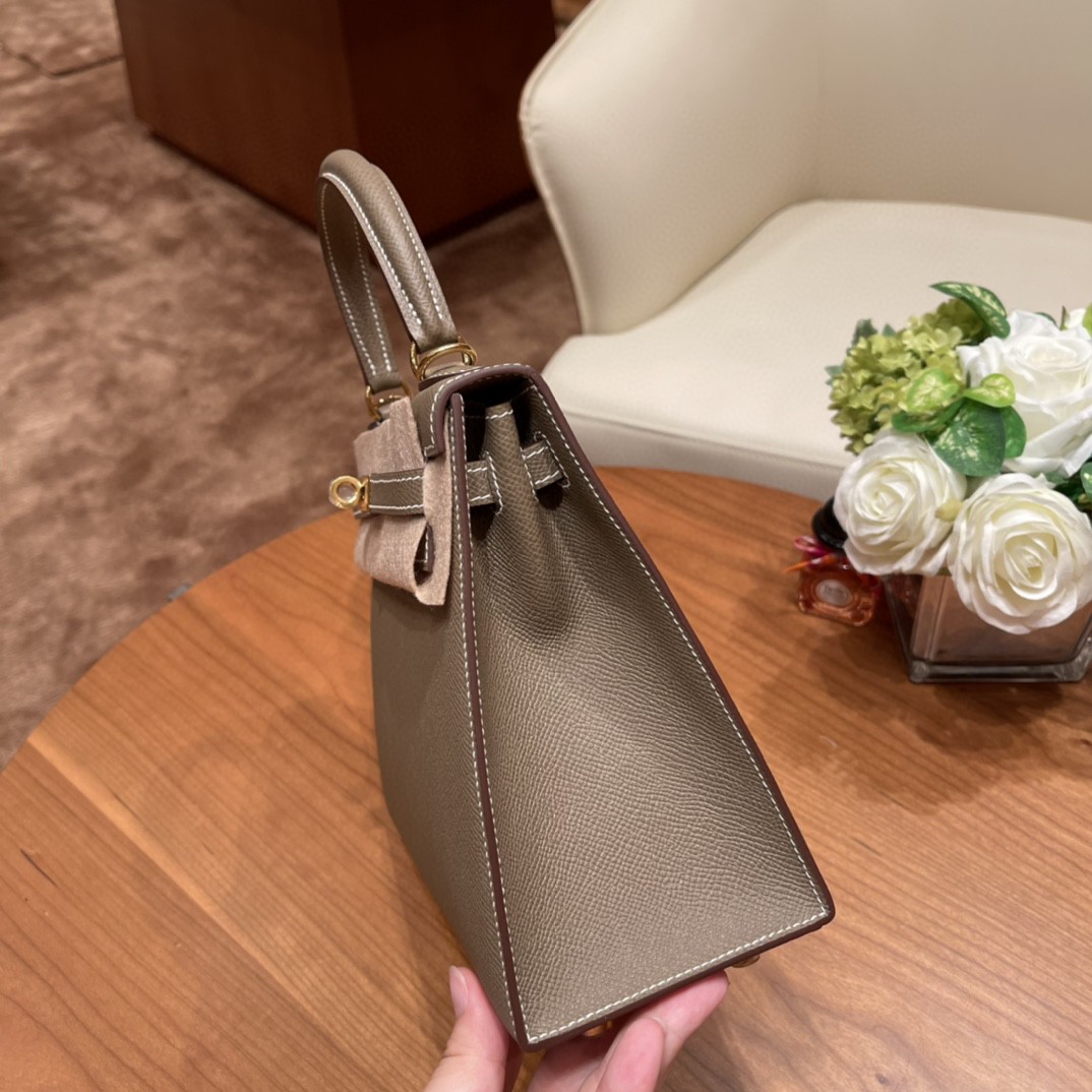 爱马仕 Kelly 25cm epsom皮 18 大象灰 金扣