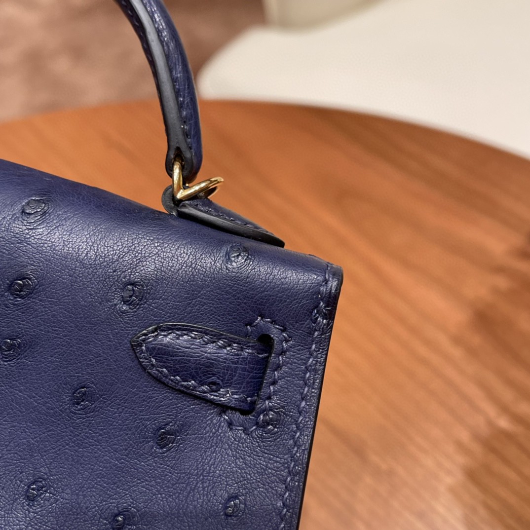 HERMES 爱马仕 mini kelly 二代 鸵鸟皮ostrich 皮 73 宝石蓝 金扣