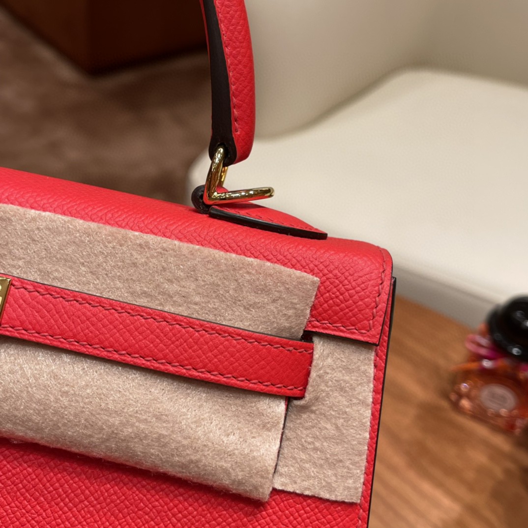 爱马仕 HERMES Kelly 25cm epsom皮 S3 心红 金扣