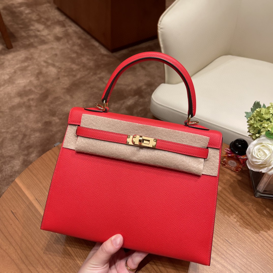爱马仕 HERMES Kelly 25cm epsom皮 S3 心红 金扣