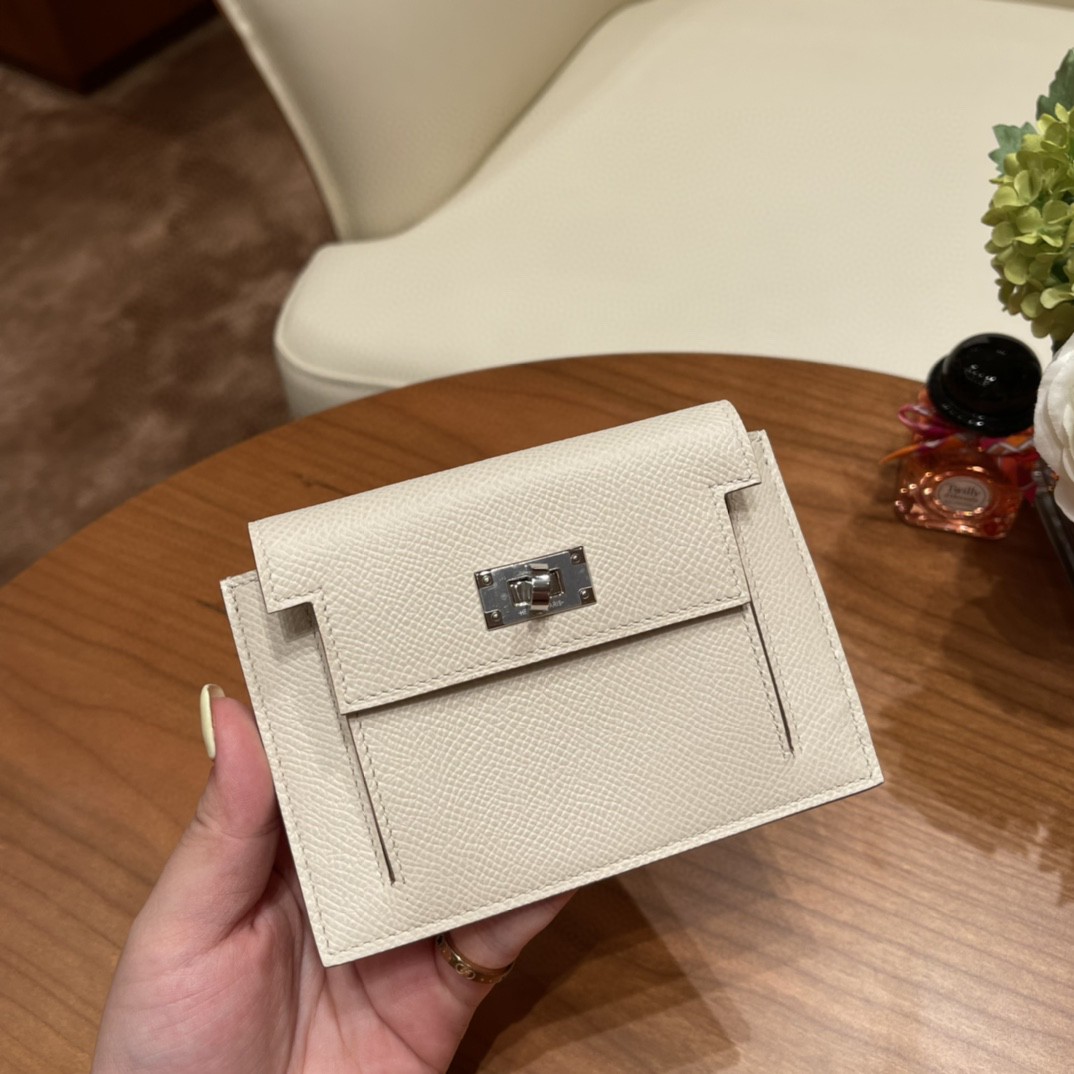 HERMES 爱马仕 Kelly pocket 配上kelly 腰带可以当腰包 Epsom 皮 10 奶昔白 银扣