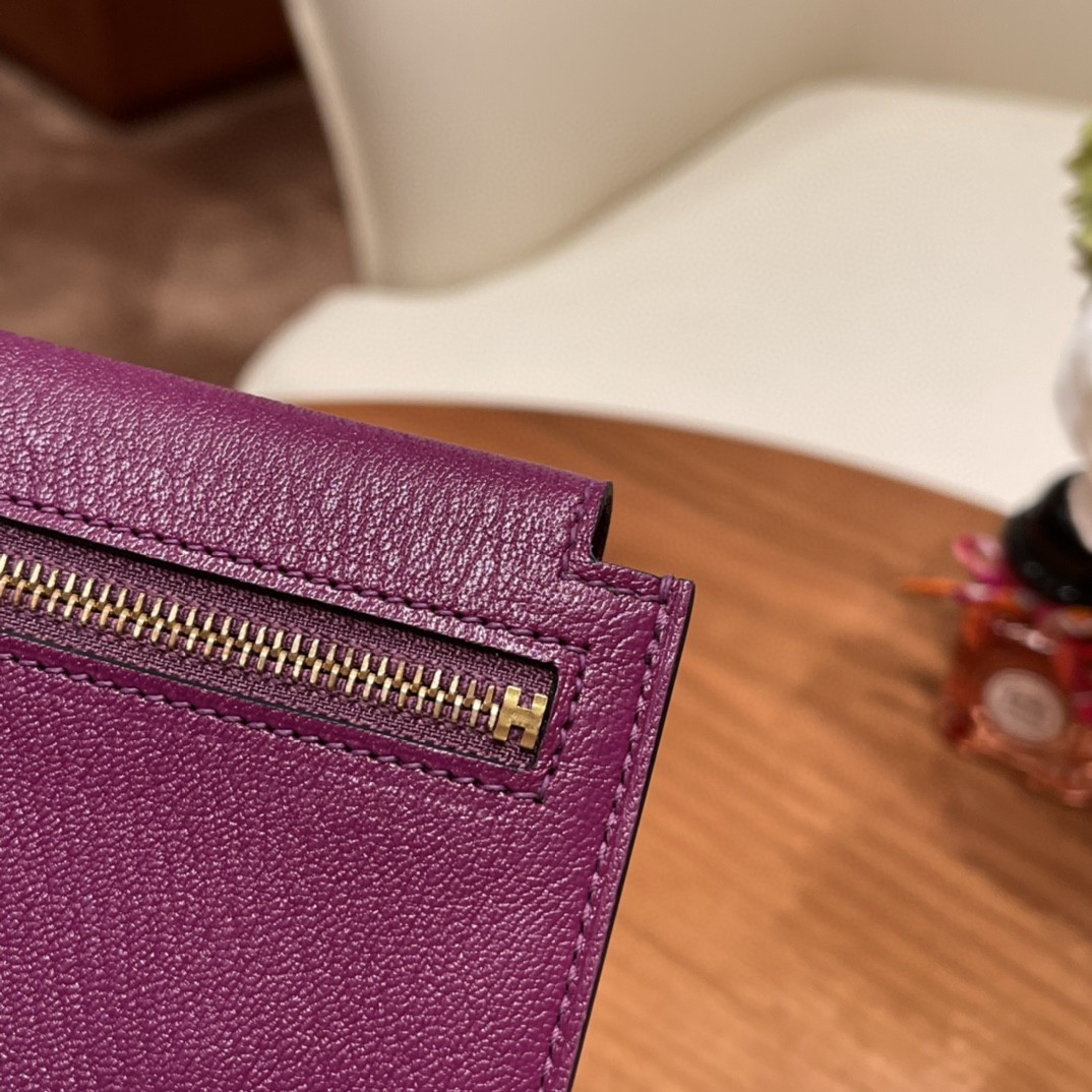 HERMES 爱马仕 Kelly pocket 完美精致 配上kelly 腰带可以当腰包 山羊皮 P9 海葵紫 金扣