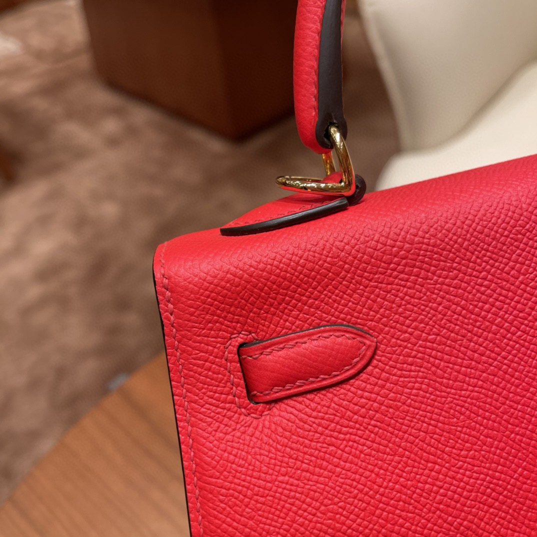 爱马仕 HERMES Kelly 25cm epsom皮 S3 心红 金扣