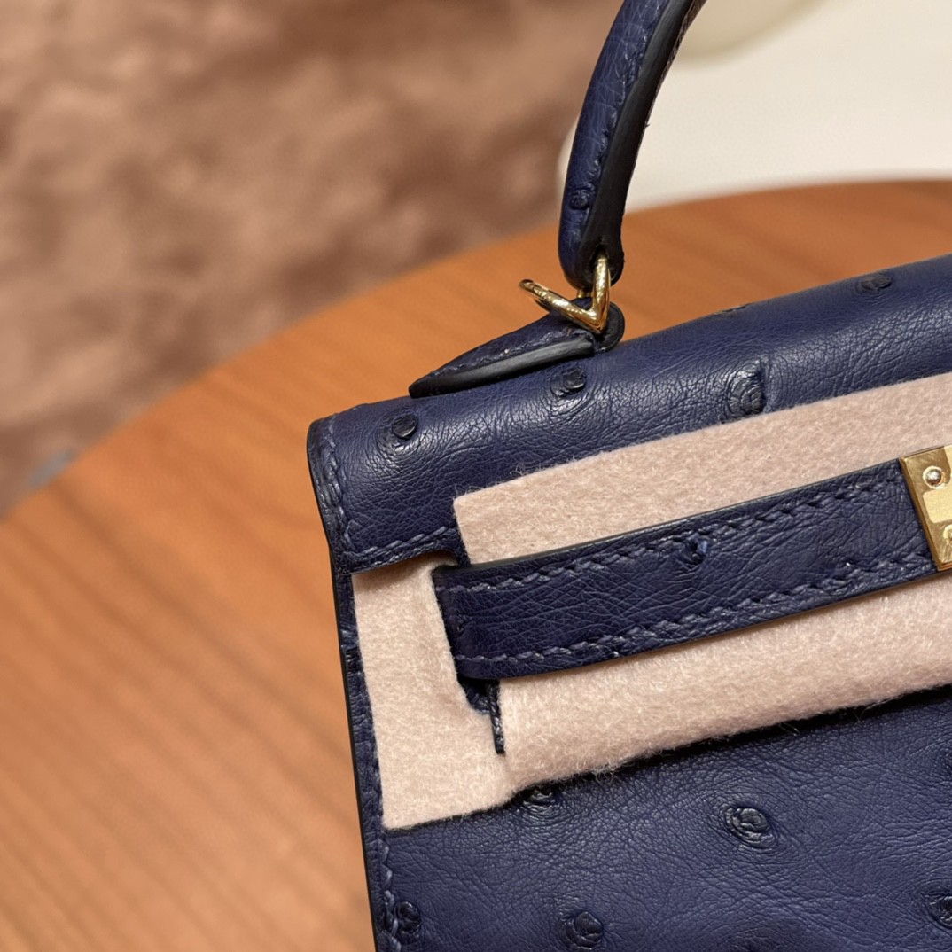 HERMES 爱马仕 mini kelly 二代 鸵鸟皮ostrich 皮 73 宝石蓝 金扣