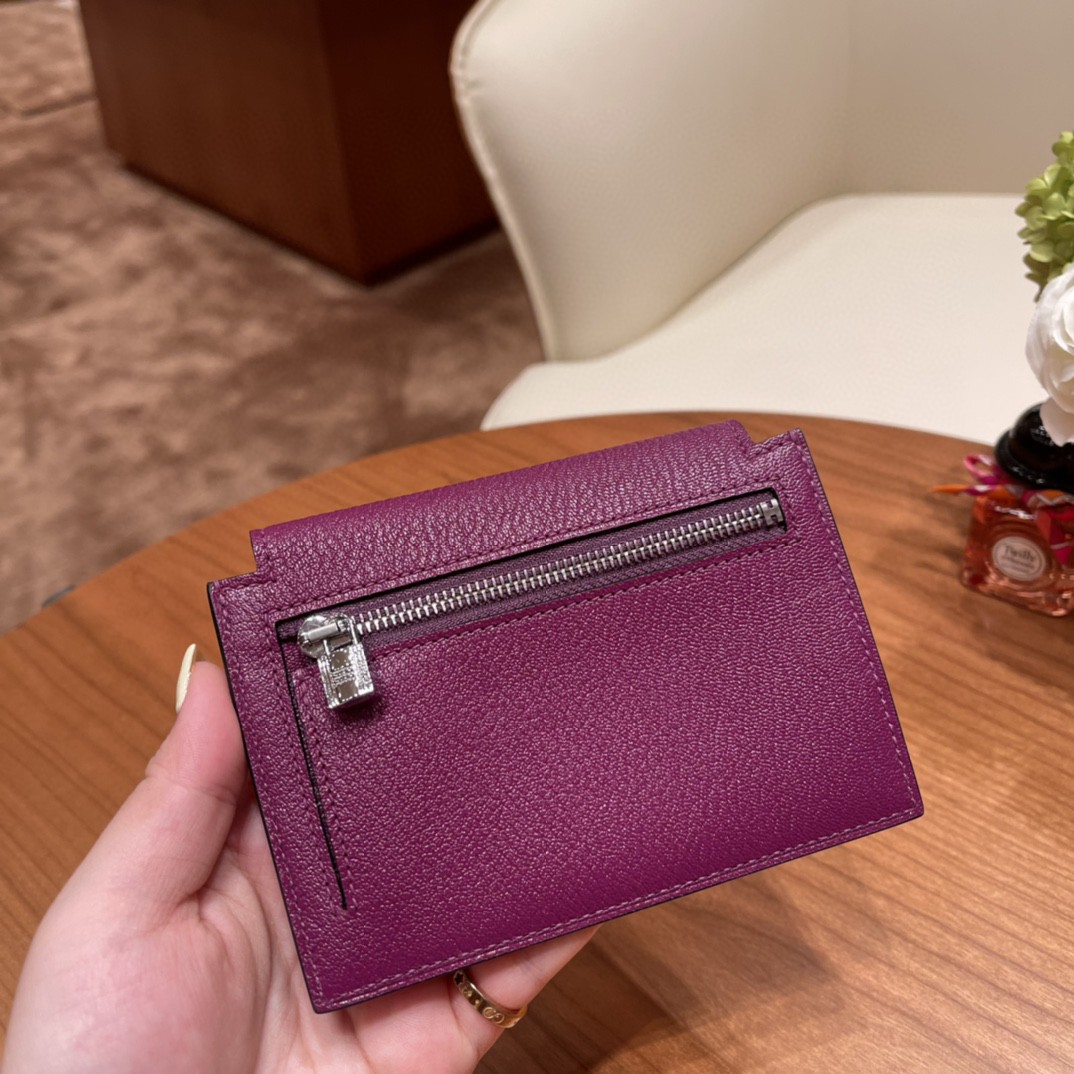 HERMES 爱马仕 Kelly pocket 完美精致 配上kelly 腰带可以当腰包 山羊皮 P9 海葵紫 银扣