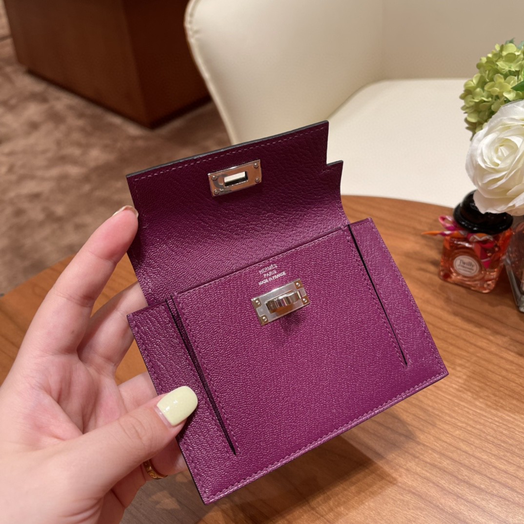 HERMES 爱马仕 Kelly pocket 完美精致 配上kelly 腰带可以当腰包 山羊皮 P9 海葵紫 银扣