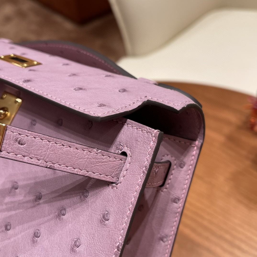 HERMES Kelly pochette 一代手拿包 容量感人 满足日常出门所需～ 南非kk ostrich鸵鸟皮 5H 薰衣草紫 金扣