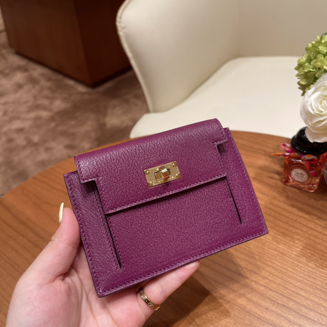 HERMES 爱马仕 Kelly pocket 完美精致 配上kelly 腰带可以当腰包 山羊皮 P9 海葵紫 金扣