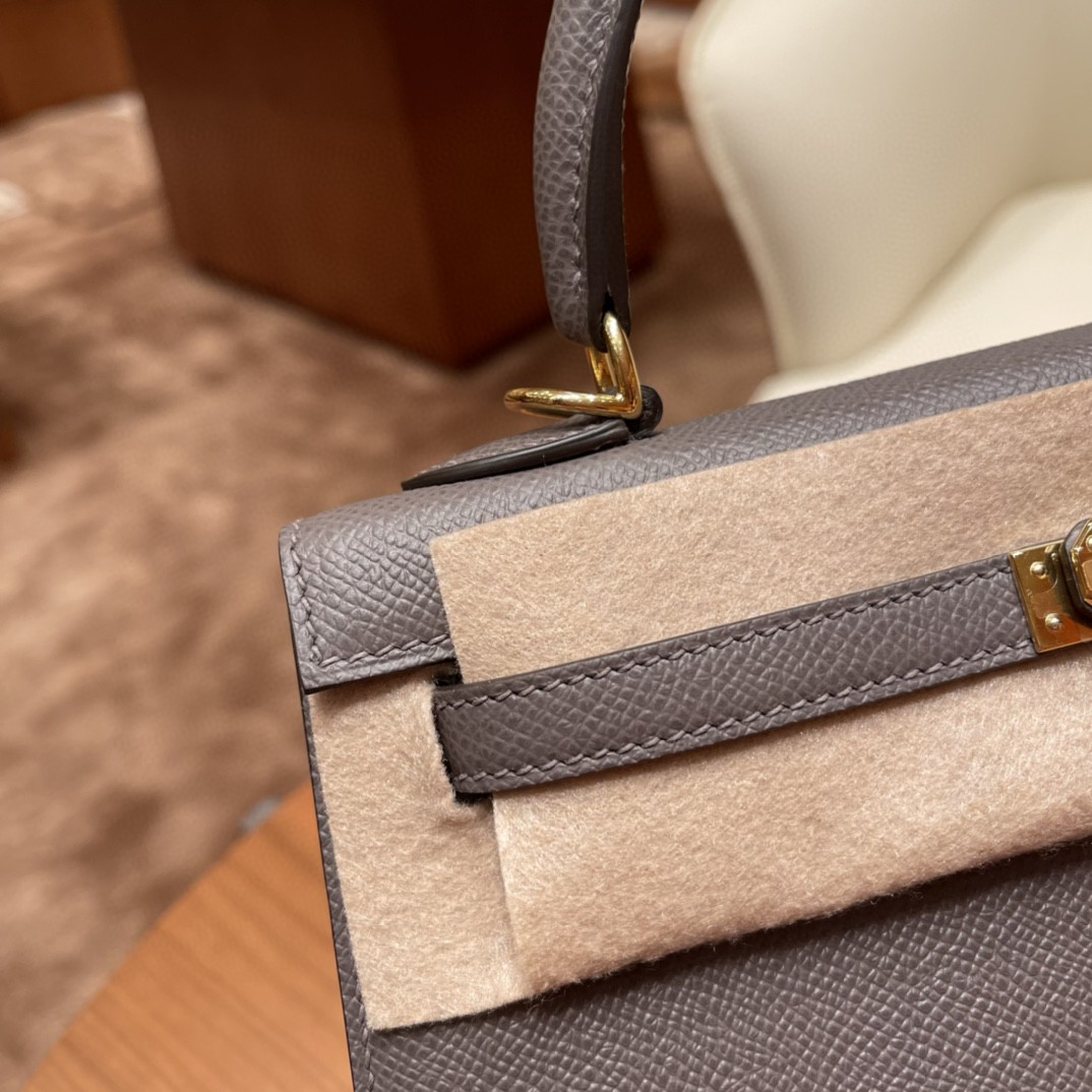 爱马仕 HERMES Kelly 25cm epsom皮 8F 锡器灰 金扣