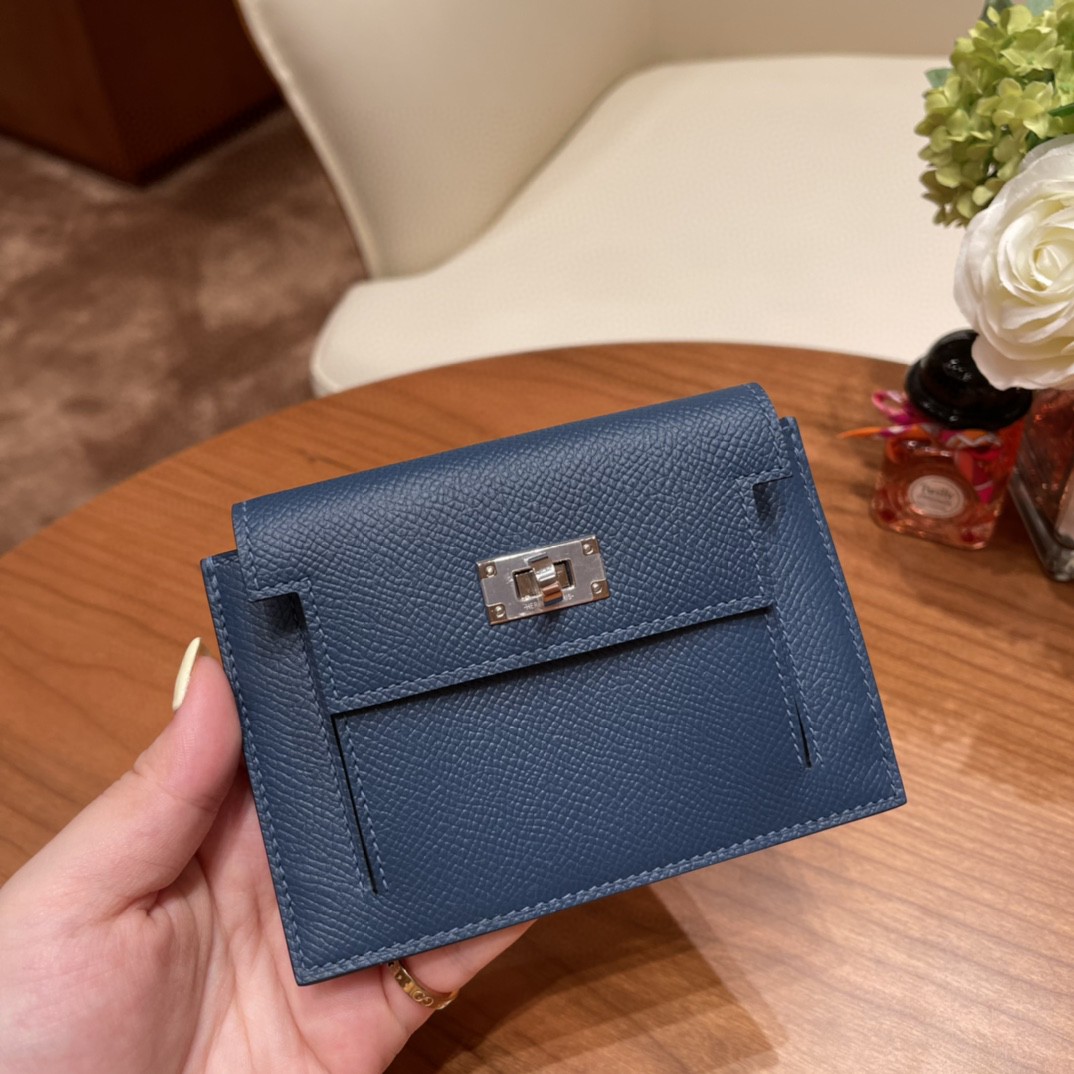 HERMES 爱马仕 Kelly pocket 配上kelly 腰带可以当腰包 Epsom 皮 S4 深邃蓝 银扣