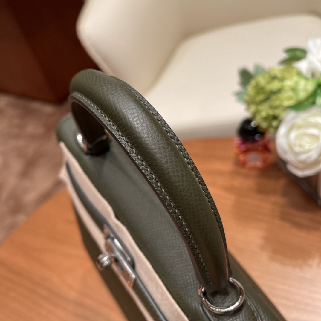 爱马仕 HERMES Kelly 25cm epsom皮 C6 灰绿 银扣