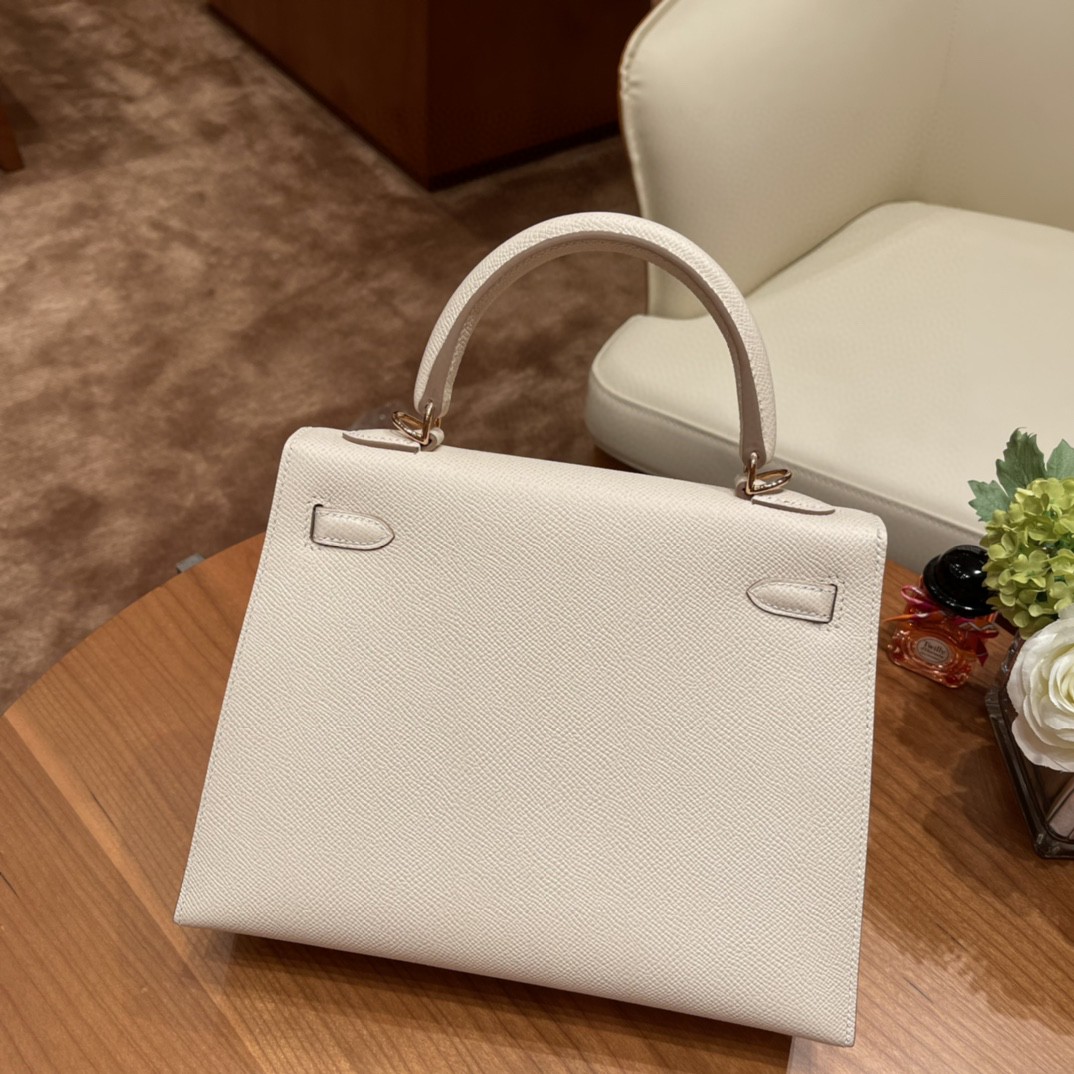 爱马仕 HERMES Kelly 25cm epsom皮 10奶昔白 玫瑰金扣