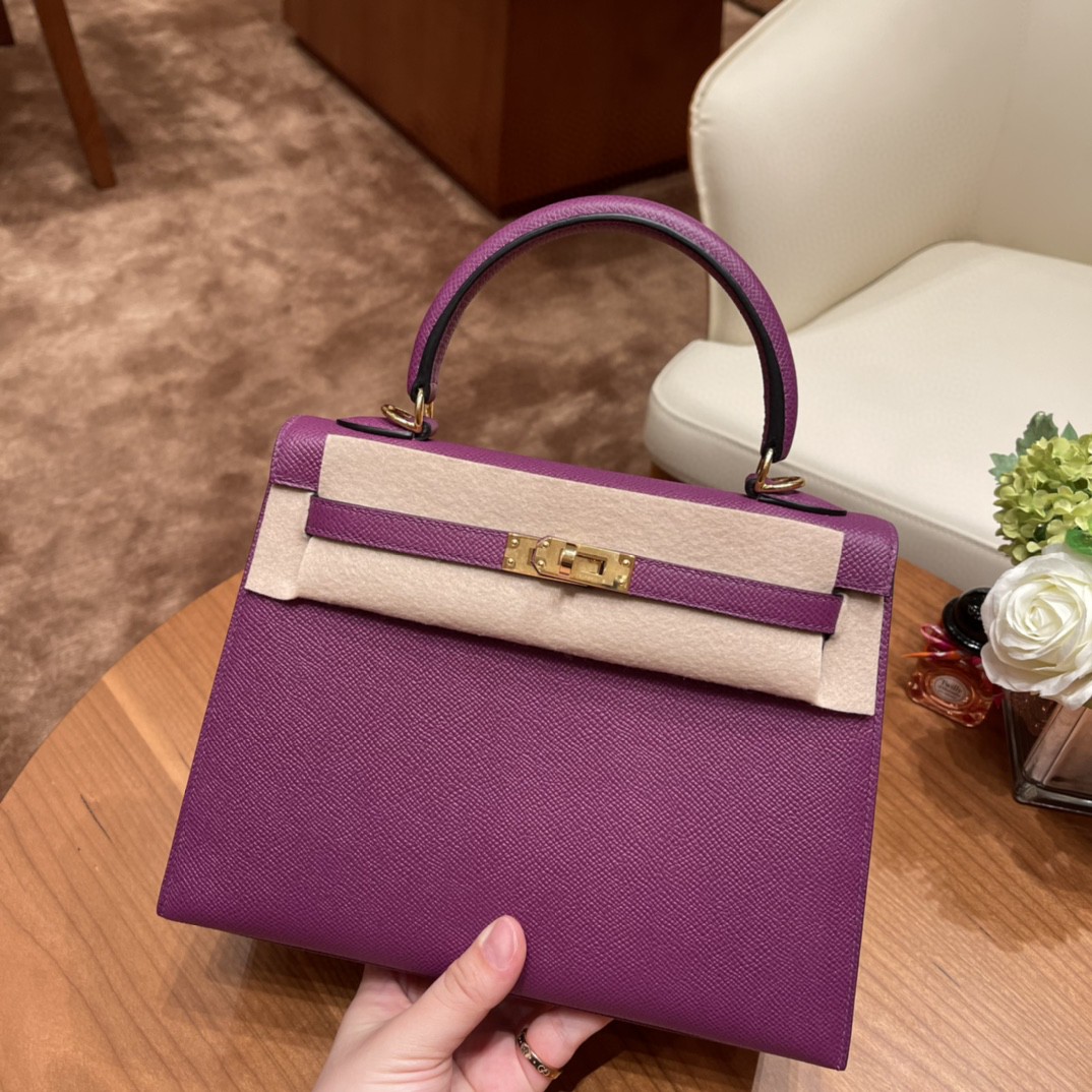 HERMES 爱马仕 Kelly 25cm epsom皮 P9 海葵紫 金扣