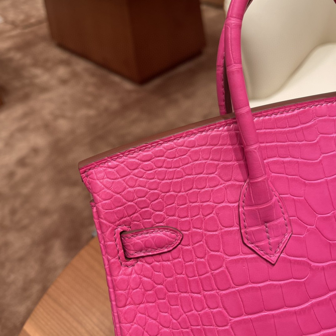 HERMES 订单出货 25birkin 雾面美洲鳄Alligator  5R 惊艳粉 银扣