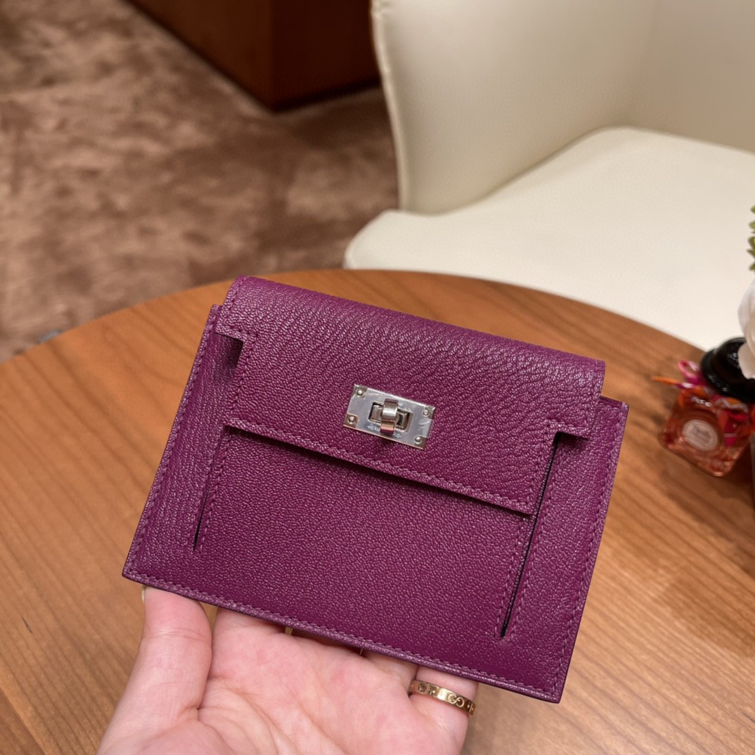 HERMES 爱马仕 Kelly pocket 完美精致 配上kelly 腰带可以当腰包 山羊皮 P9 海葵紫 银扣