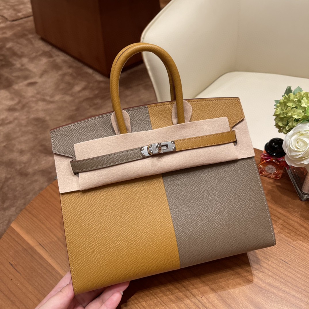 HERMES 爱马仕 Birkin casaque 新拼色，小极品 3拼色 2S芝麻色拼18大象灰内拼0F 佛里达蓝 银扣 超Nice