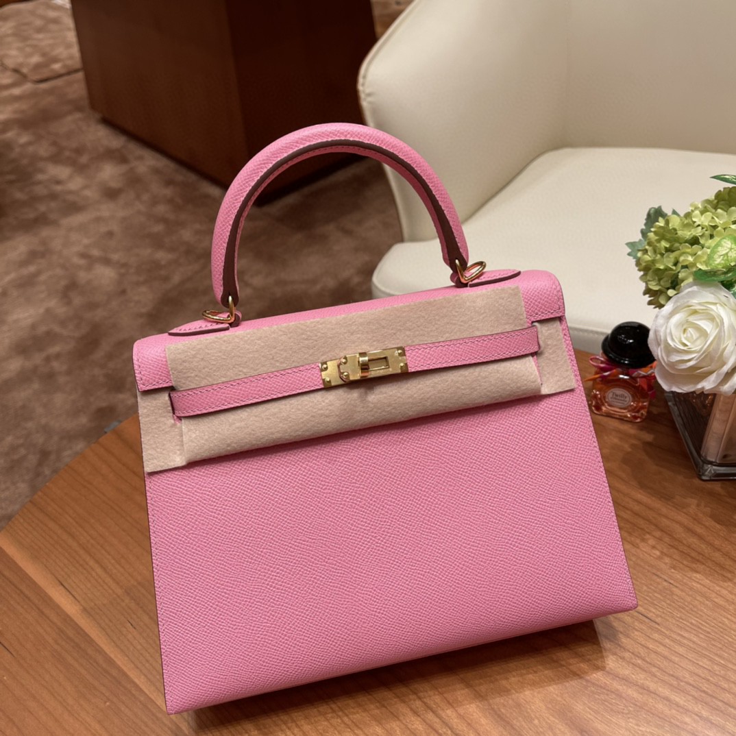 爱马仕 Kelly 25cm epsom皮 5P 樱花粉 金扣 HERMES