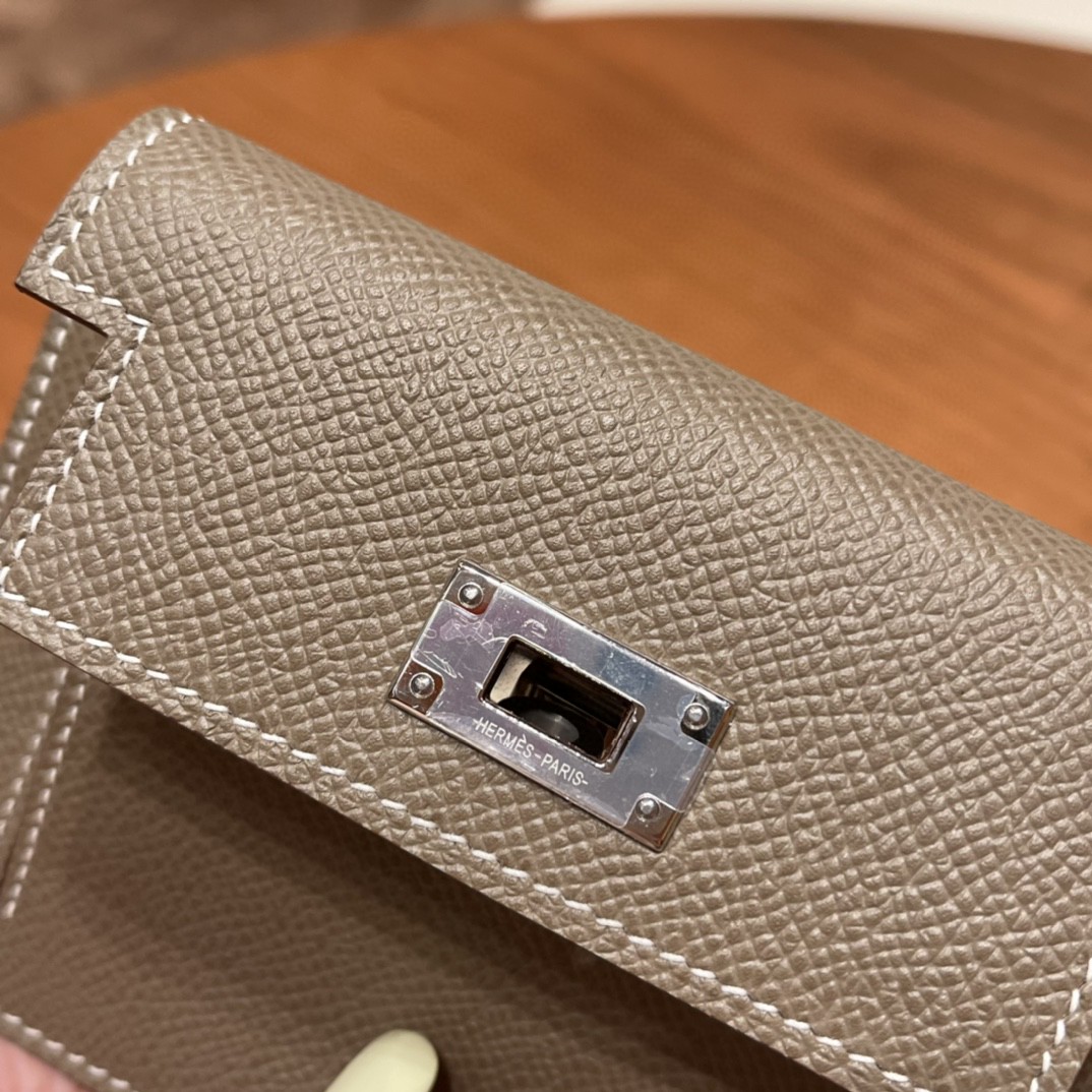 HERMES 爱马仕 Kelly pocket 配上kelly 腰带可以当腰包 Epsom 皮 18 大象灰 银扣
