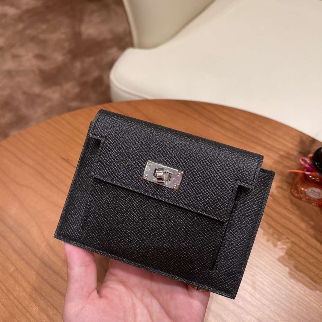 HERMES 爱马仕 Kelly pocket 配上kelly 腰带可以当腰包 Epsom 皮 89 黑色 银扣