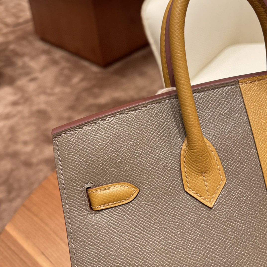 HERMES 爱马仕 Birkin casaque 新拼色，小极品 3拼色 2S芝麻色拼18大象灰内拼0F 佛里达蓝 银扣 超Nice