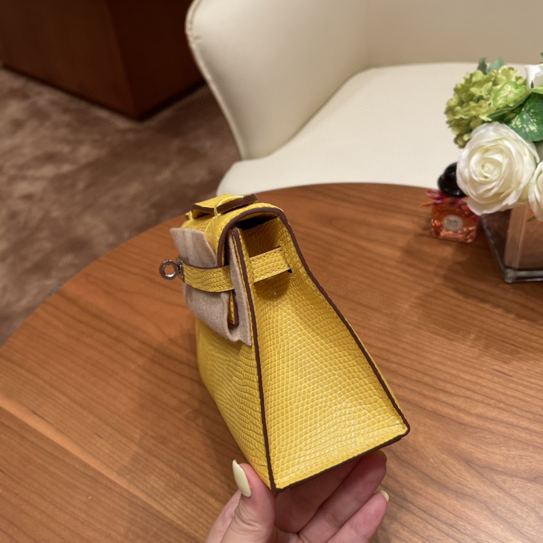 HERMES Kelly pochette 一代手包 西班牙lizard 蜥蜴皮 9L 金丝雀黄银扣