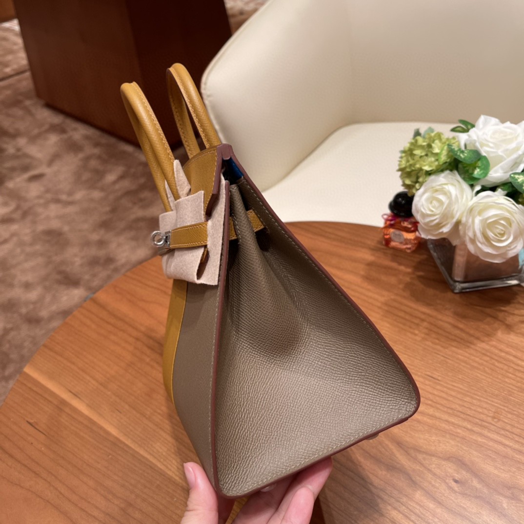 HERMES 爱马仕 Birkin casaque 新拼色，小极品 3拼色 2S芝麻色拼18大象灰内拼0F 佛里达蓝 银扣 超Nice