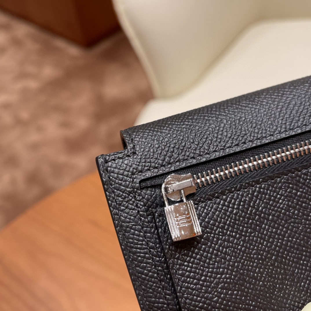 HERMES 爱马仕 Kelly pocket 配上kelly 腰带可以当腰包 Epsom 皮 89 黑色 银扣