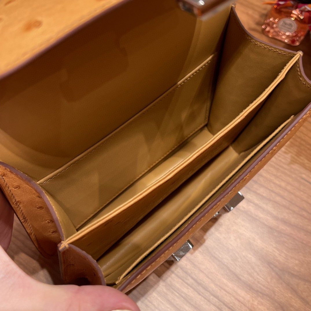 HERMES 爱马仕 19 康康鸵鸟皮 9V 太阳黄 银扣