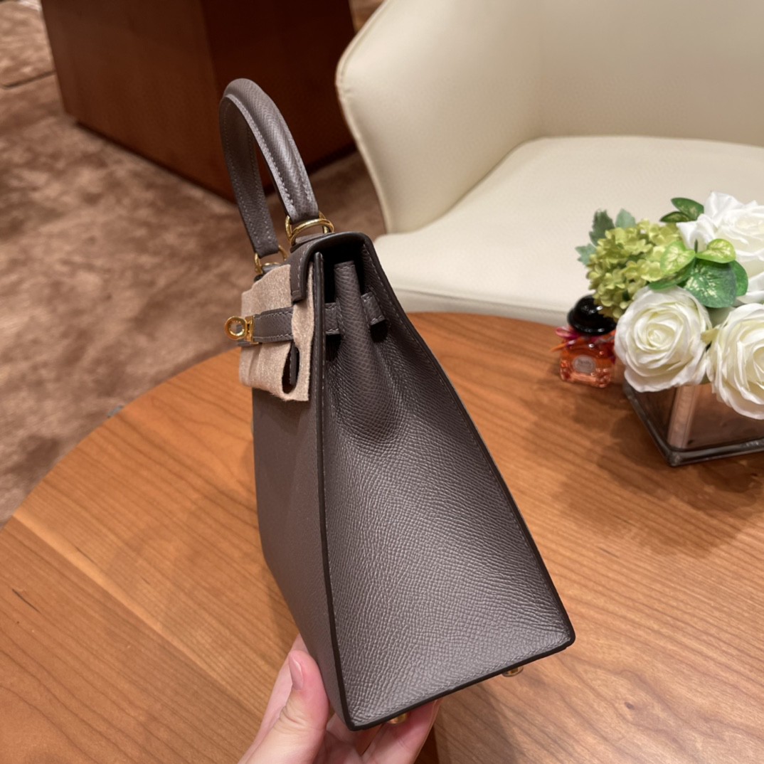 爱马仕 HERMES Kelly 25cm epsom皮 8F 锡器灰 金扣