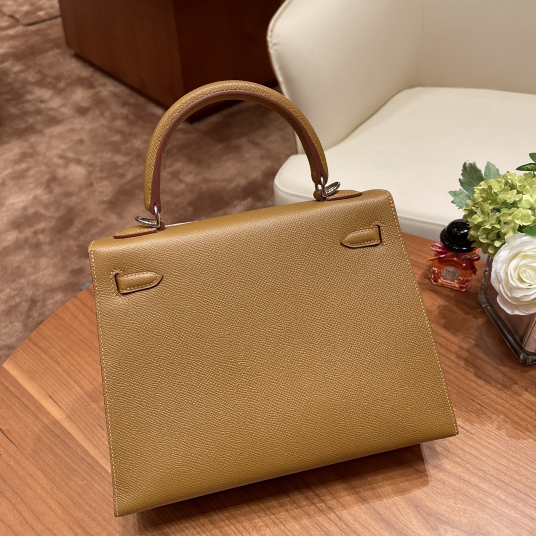 爱马仕 HERMES Kelly 25cm epsom皮 U8 青铜色 银扣