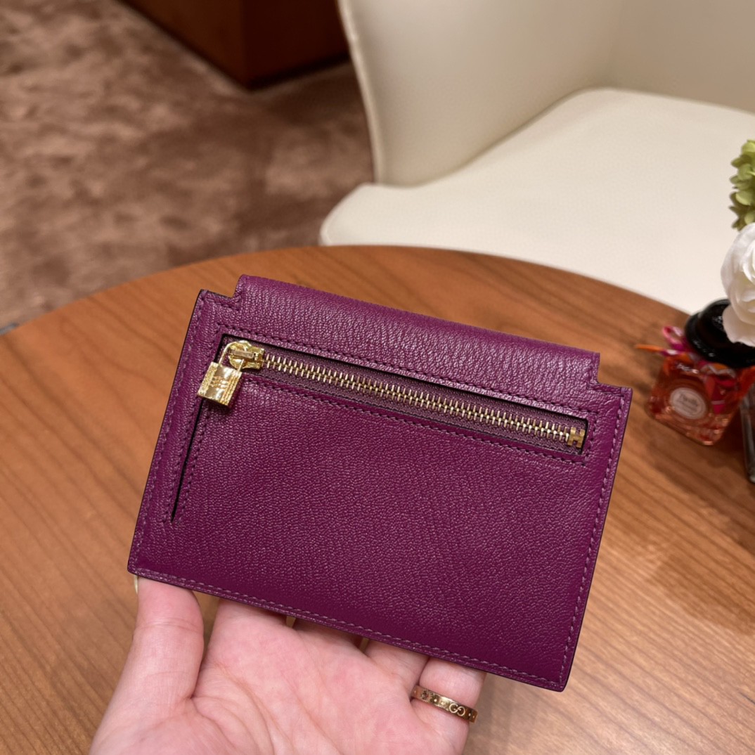 HERMES 爱马仕 Kelly pocket 完美精致 配上kelly 腰带可以当腰包 山羊皮 P9 海葵紫 金扣