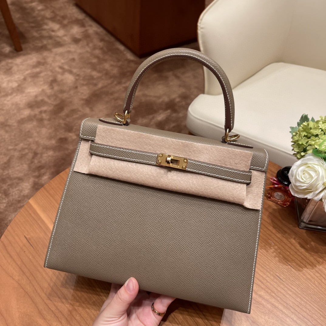 爱马仕 Kelly 25cm epsom皮 18 大象灰 金扣
