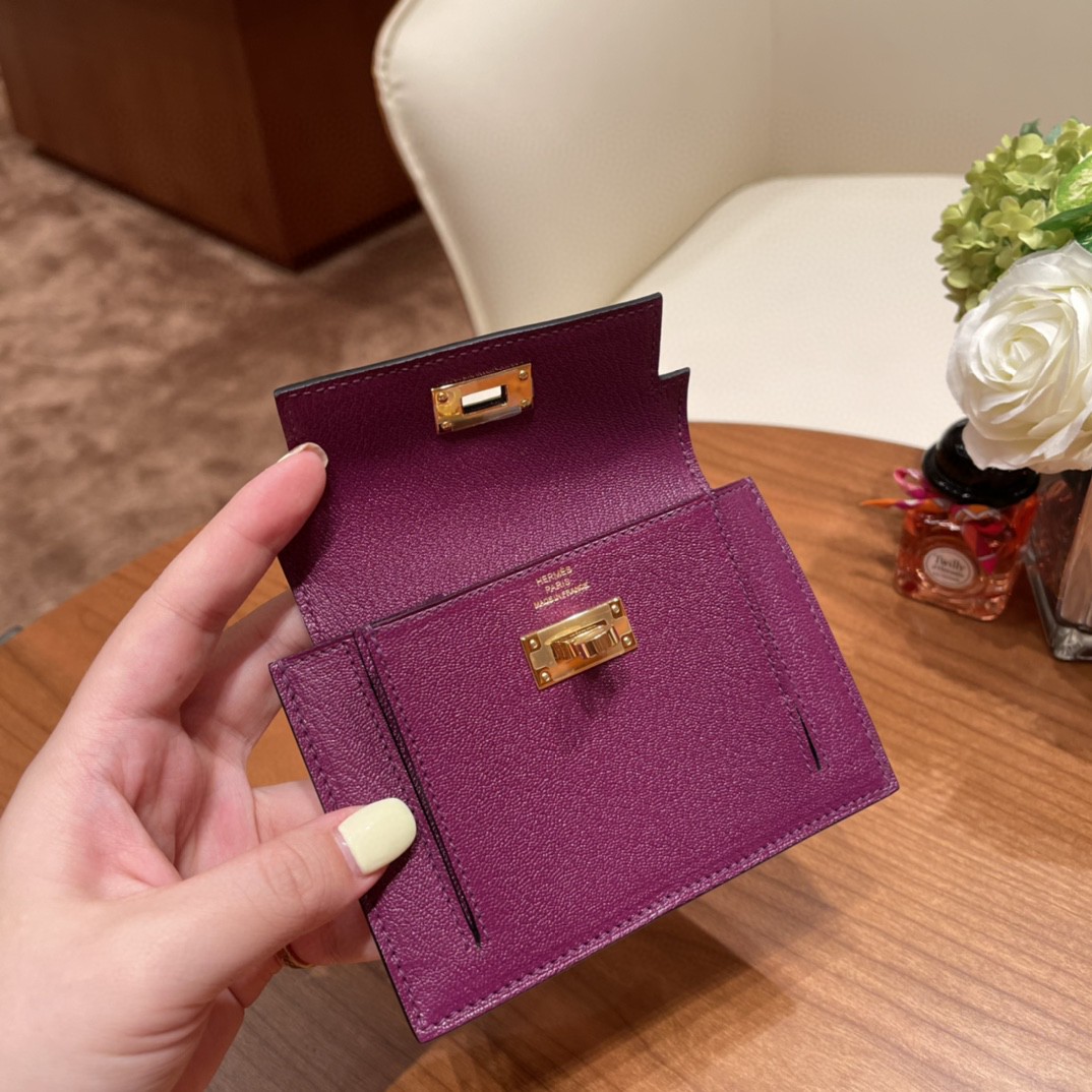 HERMES 爱马仕 Kelly pocket 完美精致 配上kelly 腰带可以当腰包 山羊皮 P9 海葵紫 金扣
