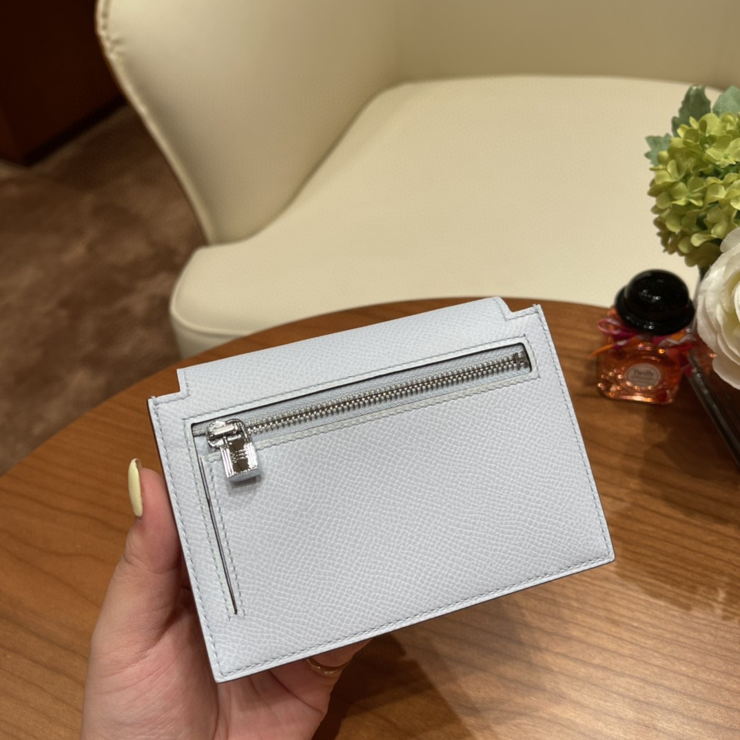 HERMES 爱马仕 Kelly pocket 配上kelly 腰带可以当腰包 Epsom 皮 T0 雾霾蓝 银扣