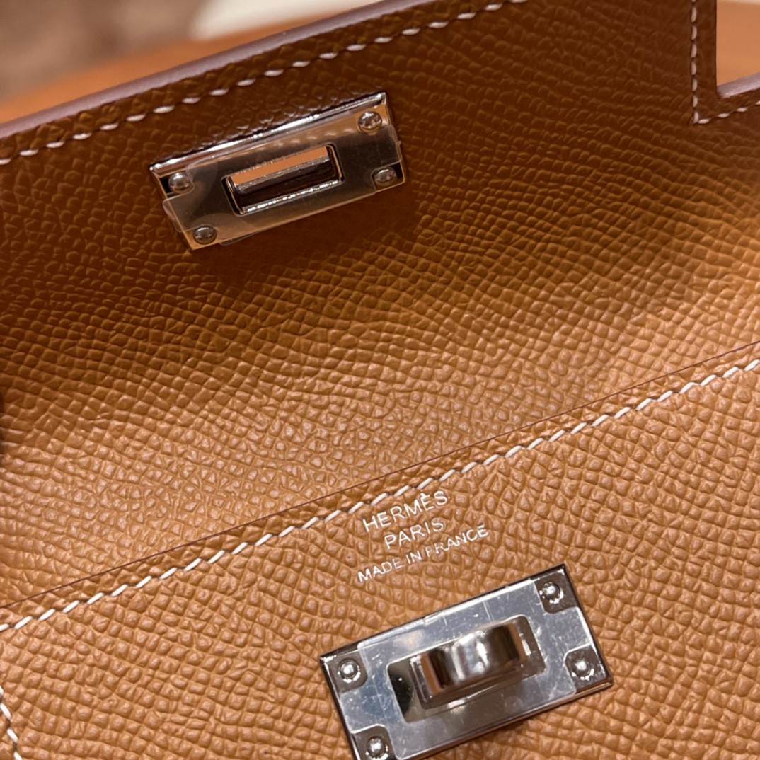 HERMES 爱马仕 Kelly pocket 配上kelly 腰带可以当腰包 Epsom 皮 37 金棕 银扣