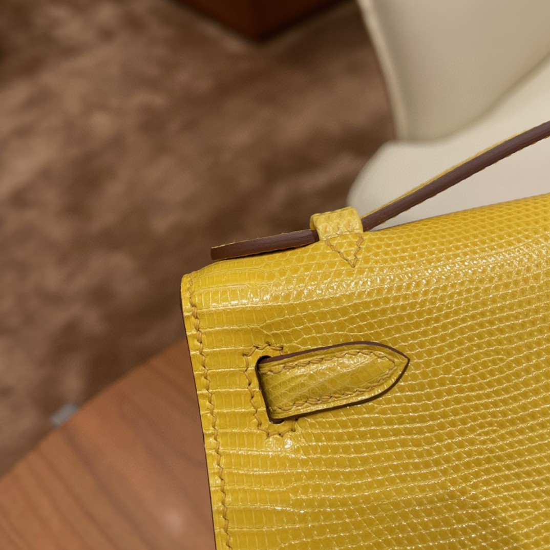 爱马仕 Kelly pochette 一代手包 西班牙lizard 蜥蜴皮 9L 金丝雀黄 金扣