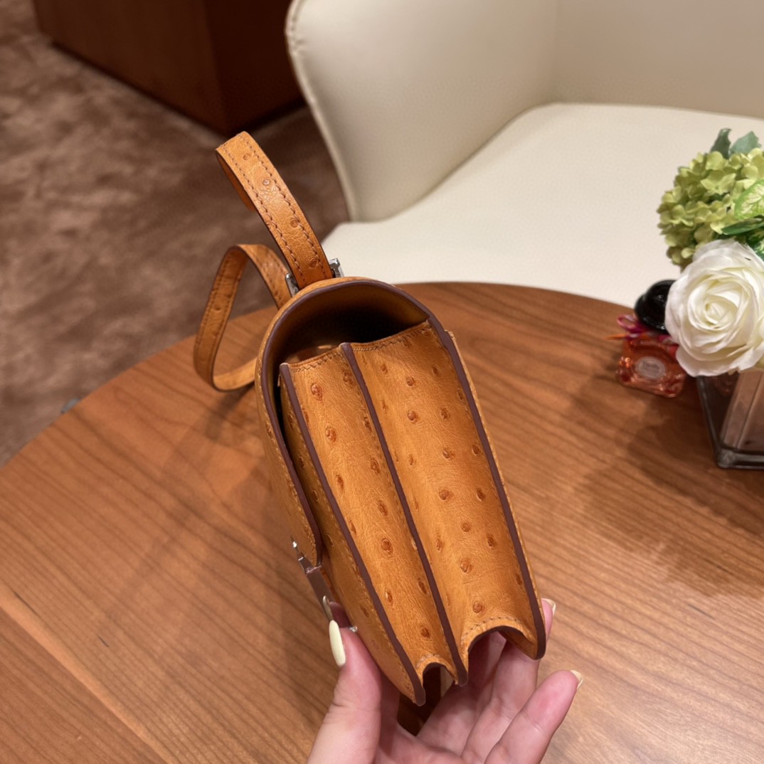 HERMES 爱马仕 19 康康鸵鸟皮 9V 太阳黄 银扣