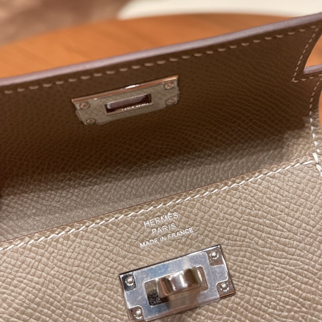 HERMES 爱马仕 Kelly pocket 配上kelly 腰带可以当腰包 Epsom 皮 18 大象灰 银扣